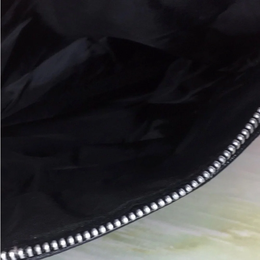 Vintage Black Leather Fold over Zippered Clutch